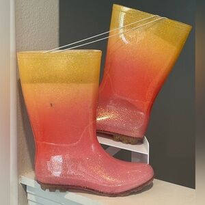 Cat & Jack Big Girls' Youth Sz 6Y Pink Glimmer Shimmer Waterproof Rain Boots NEW